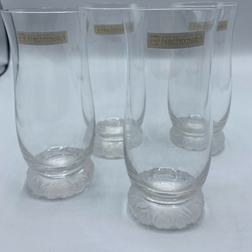 Rare Nachtmann Noblesse Crystal Highball Tumblers Set Of 4 Rose Detailed Base